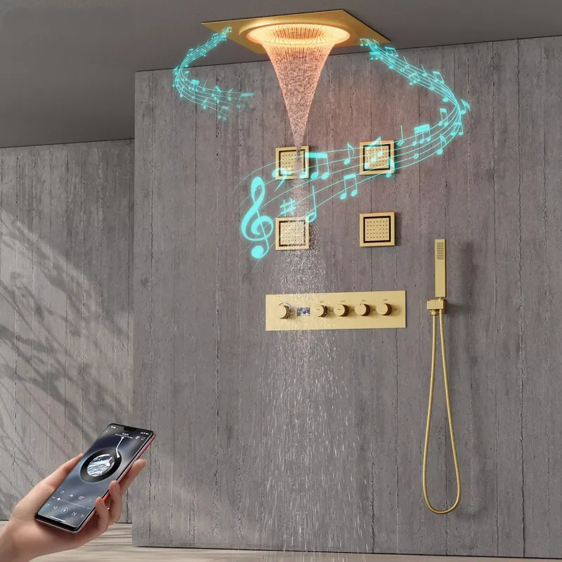 Spa & Wellness Paradies Braunschweig - スマートLEDシャワーセット 浴室音楽内蔵レインフォールシステム ブラックマット 壁掛け式 高級スパ ホームホテル装飾ギフト